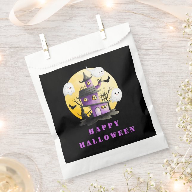 Bolsa De Papel Fiesta de Halloween con casa y fantasmas perdidos (Cortado)