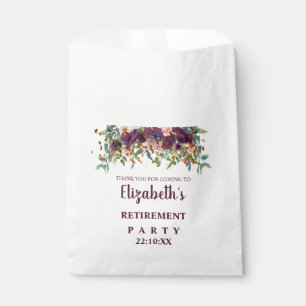 Bolsa De Papel Fiesta de jubilación con rosa floral, borgoña y br