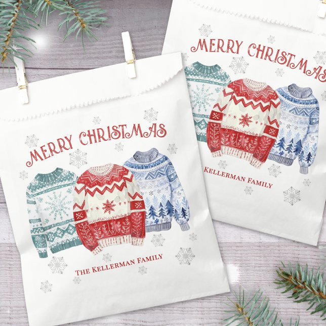 Bolsa De Papel Fiesta de Navidad de Suéter Feo (Ugly Sweater Merry Christmas Party Favor Bag )