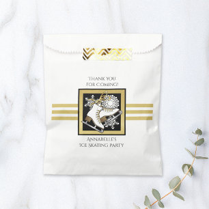 Bolsa De Papel Fiesta de patinaje sobre hielo blanco dorado graci
