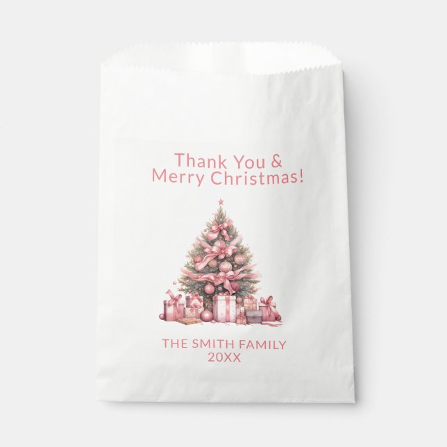 Bolsa De Papel Fiesta del árbol de Navidad rosa (Anverso)