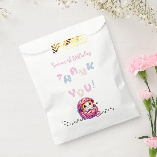 Bolsa De Papel Fiesta del primer cumpleaños de un pequeño gatito  (Sellado)