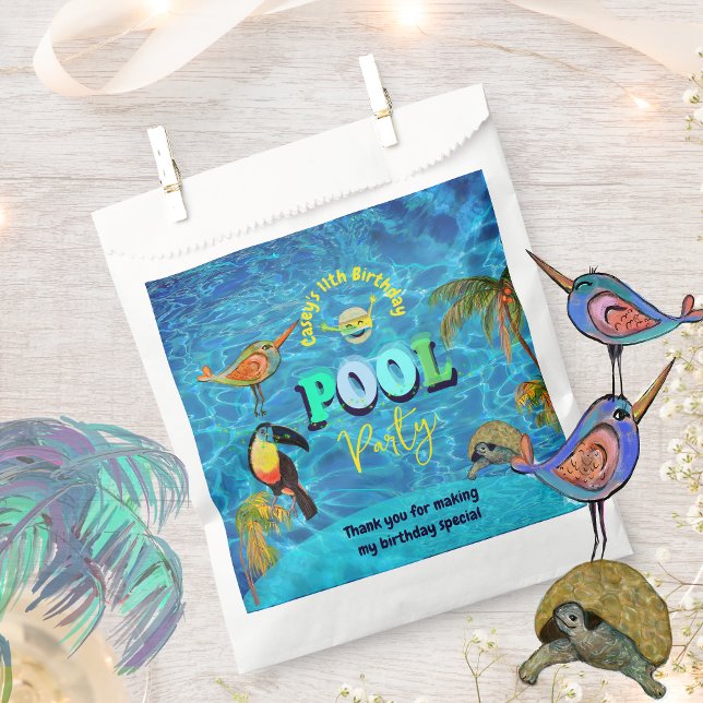 Bolsa De Papel Fiesta divertido de la piscina de verano Cumpleaño (Summer Pool Fun Party Birthday Thank You Favor Bag)