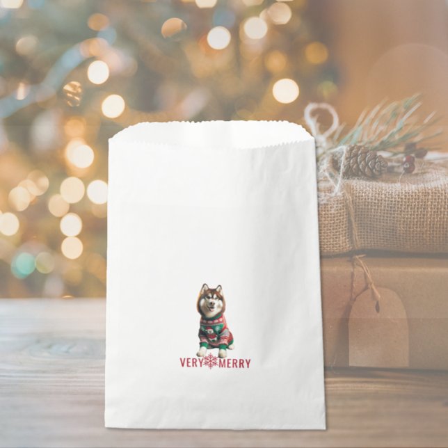 Bolsa De Papel Fiesta Husky Siberian (The front of the Siberian Husky Holiday favor bag)