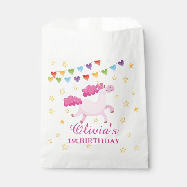 Bolsa De Papel Fiesta mágico de cumpleaños de Pink Unicorn Girly (Anverso)