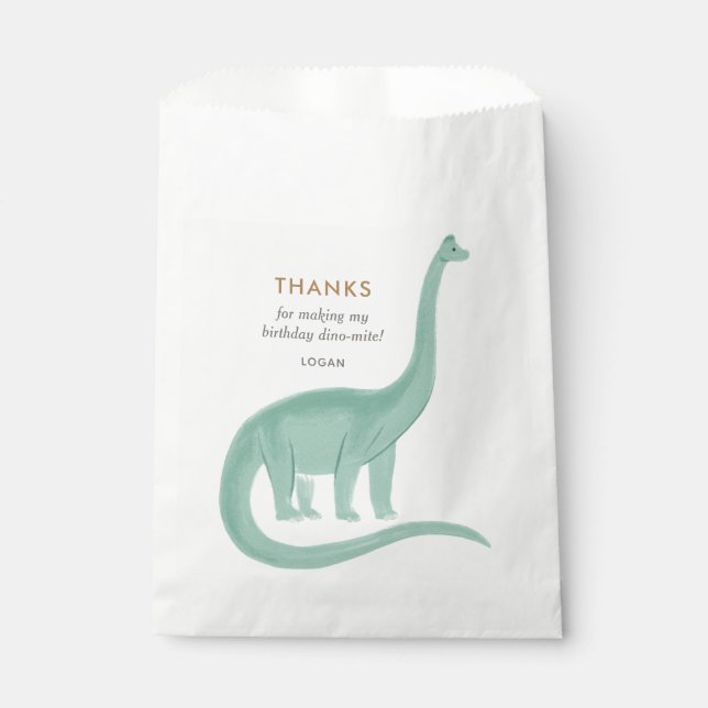 Bolsa De Papel Fiesta mínima de cumpleaños de dinosaurios (Anverso)