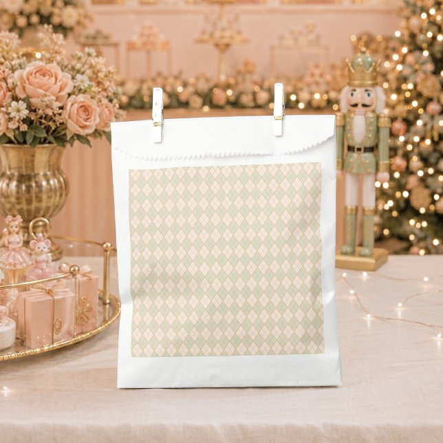 Bolsa De Papel Fiesta Navideña Dulce Uno Preppy Argyle (Nutcracker Sugar Plum Fairy Elegant Argyle Favor Bag)