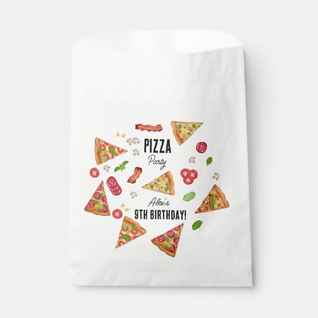 Bolsa De Papel Fiesta Pizza Acuarela Niños Fiesta de cumpleaños (Anverso)