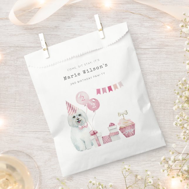 Bolsa De Papel Fiesta rosa Chica lindo perro cachorro de cualquie (Cortado)