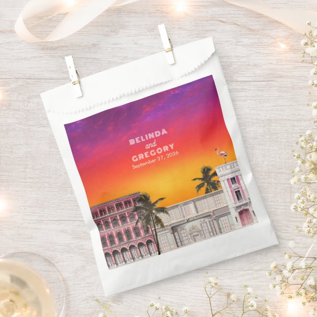 Bolsa De Papel Fila de Arcoíris de Miami Beach Boda de Palma de C (Cortado)