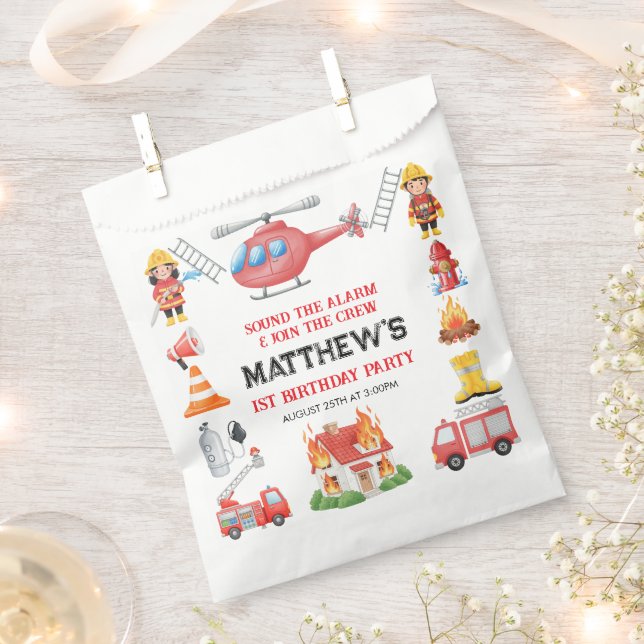 Bolsa De Papel Firetrucks Boy 1st Birthday | Cute Little party (Cortado)