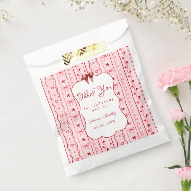 Bolsa De Papel First Birthday valentine baby birthday party (Sellado)