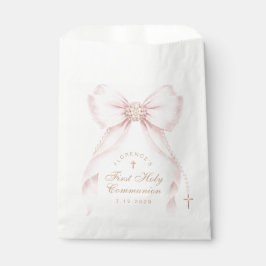 Bolsa De Papel First Holy Communion Gold Cross Pink Bow
