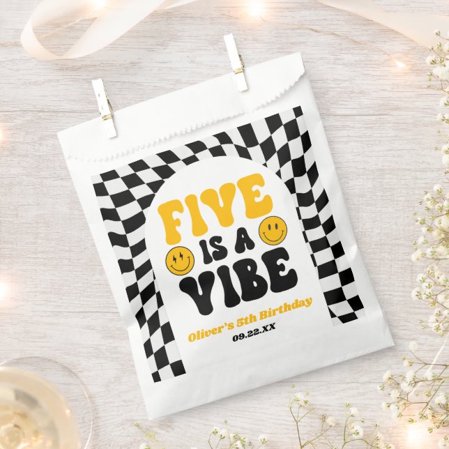 Bolsa De Papel Five Is A Vibe Retro Fifth 5th Birthday Party (Cortado)