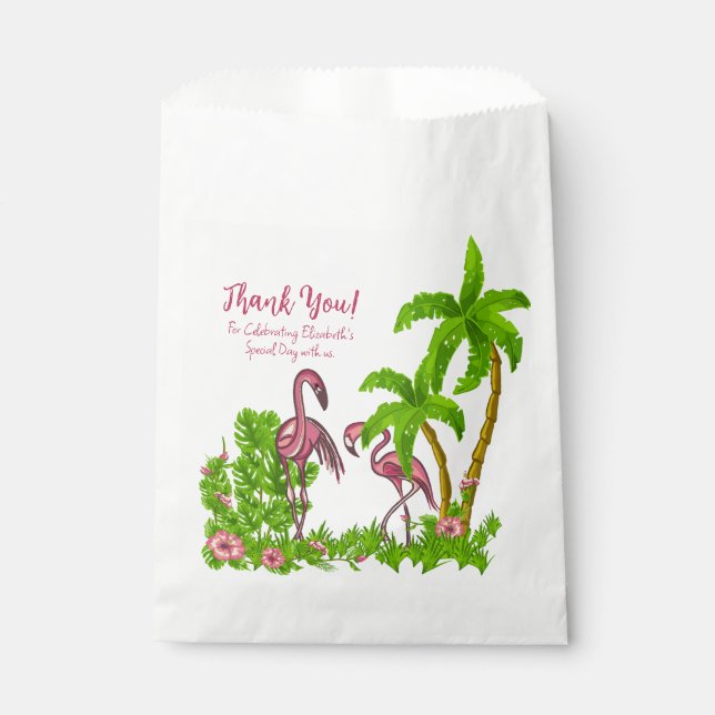 Bolsa De Papel Flamencos y flores tropicales favorecen a las bols (Anverso)