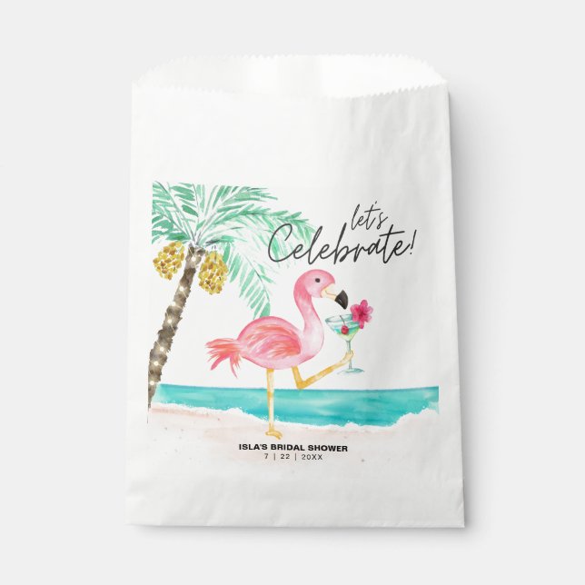 Bolsa De Papel Flamingo Beach Cocktail Tropical Bridal Shower (Anverso)