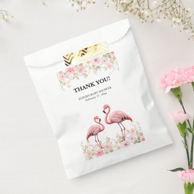 Bolsa De Papel Flamingo Flamingo Elegante Floral Rosa (Sellado)