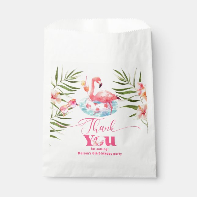 Bolsa De Papel Flamingo pool fiesta chica rosa cumpleaños (Anverso)