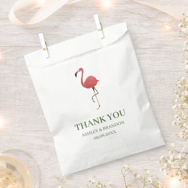 Bolsa De Papel Flamingo Tropics Green and Pink Wedding Thank You (Cortado)