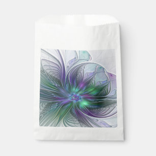 Bolsa De Papel Flor Abstracta Moderna Fractal Verde Púrpura