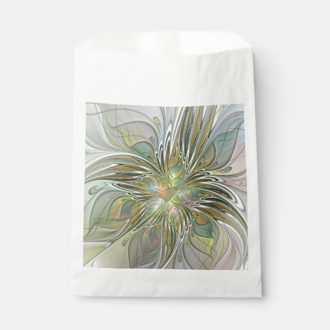 Bolsa De Papel Flor De Arte Fractal Moderno Con Oro (Anverso)