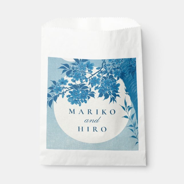Bolsa De Papel Flor de cerezo azul antiguo japonés (Anverso)