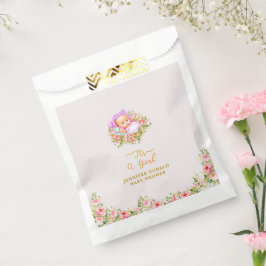 Bolsa De Papel Flor rosa y dorada tema es una ducha de bebé chica