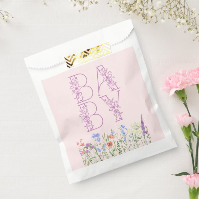 Bolsa De Papel Flor silvestre morado bebé floral monograma Baby S (Sellado)