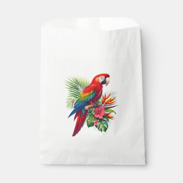 Bolsa De Papel Flor tropical de macao rojo (Anverso)