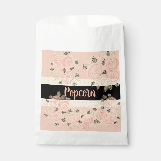 Bolsa De Papel Floral Acentuada Con Rosa Y Crema (Anverso)