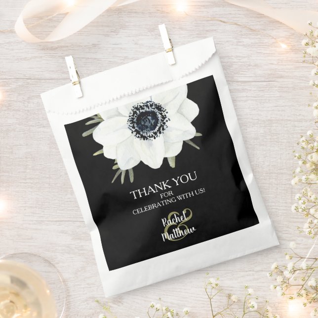 Bolsa De Papel Floral acuarela Boda blanco y negro (Cortado)