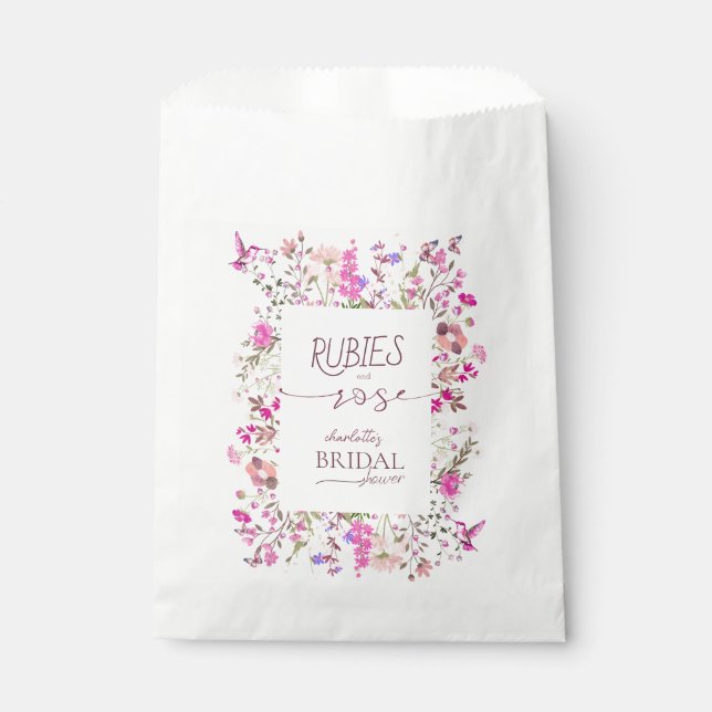 Bolsa De Papel Floral acuarela Ruby Rosa Bridal Shower (Anverso)