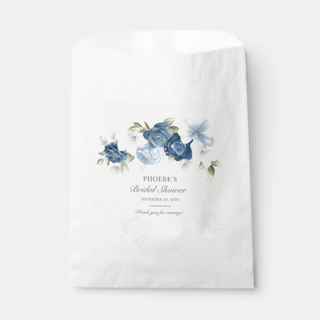 Bolsa De Papel Floral Azul Polvo Eucalipto Suculento (Anverso)