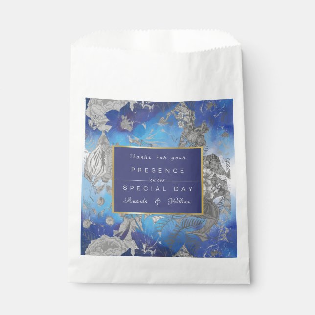 Bolsa De Papel Floral azul y blanca (Anverso)