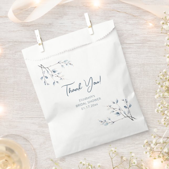 Bolsa De Papel Floral Blue Winter Botanical Bridal Shower (Cortado)
