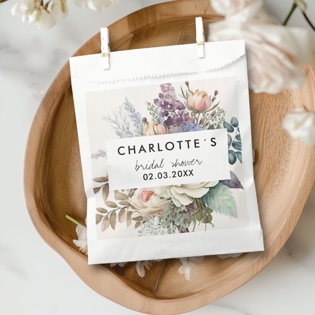 Bolsa De Papel Floral Bridal Shower (Modern Flower Bridal Shower Favor Bag with your name and date.)