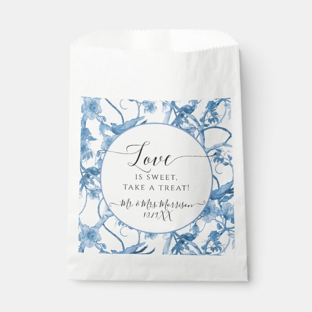 Bolsa De Papel Floral Chinoiserie Boda azul y blanca elegante (Anverso)