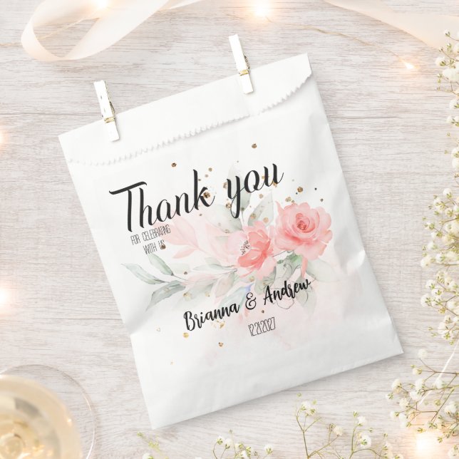 Bolsa De Papel Floral de acuarela personalizada Gracias a los reg (Cortado)