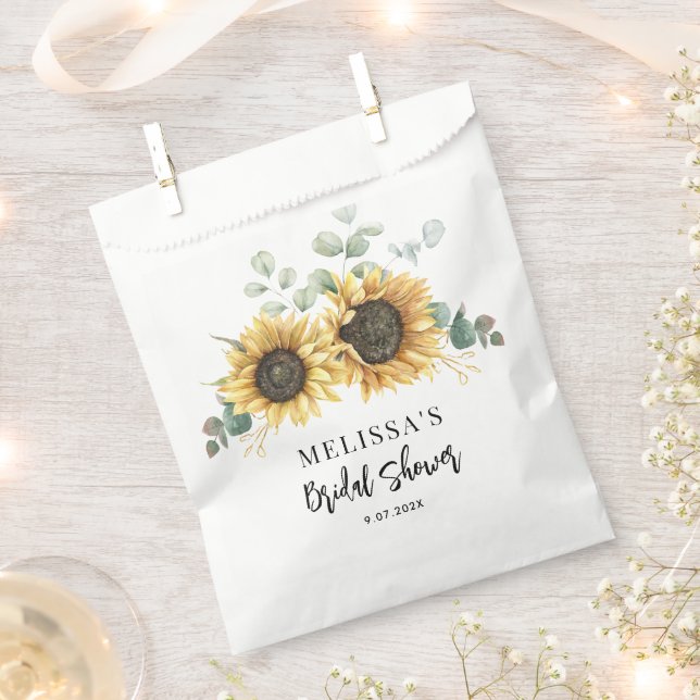 Bolsa De Papel Floral de girasol Bloom Script Bridal Shower (Cortado)