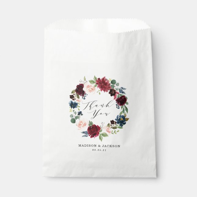 Bolsa De Papel Floral encantada | Boda personalizado Gracias (Anverso)