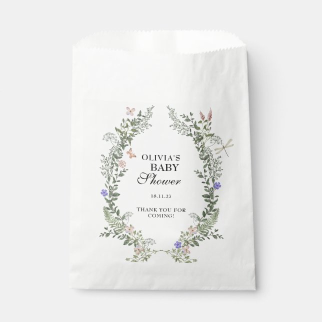 Bolsa De Papel Floral Lush Wildflowers Boho Baby Shower Gracias (Anverso)