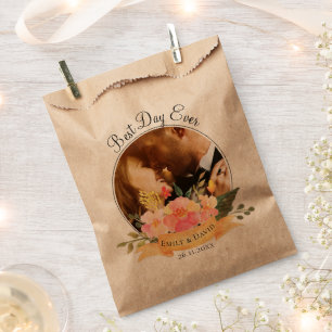 Bolsa De Papel Floral Mejor Día de la Historia Foto Gracias Fiest