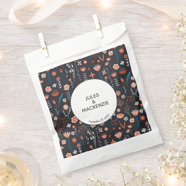 Bolsa De Papel Floral Modern Dark Simple Boda (Cortado)