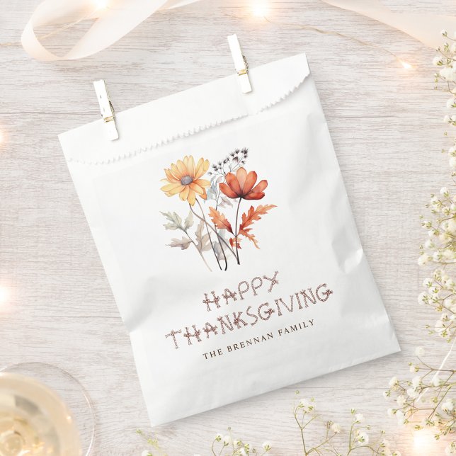 Bolsa De Papel Floral Moderna Friendscome Fiesta de Acción de Gra (Floral Modern Friendsgiving Thanksgiving Party Favor Bag)
