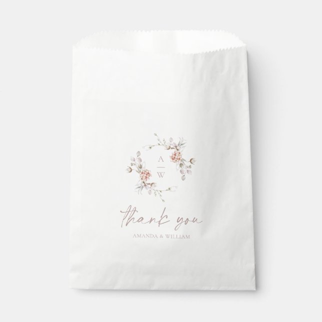 Bolsa De Papel Floral Monogram Thank You Wedding (Anverso)