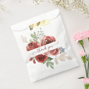 Bolsa De Papel Floral personalizado de acuarela rojo intenso