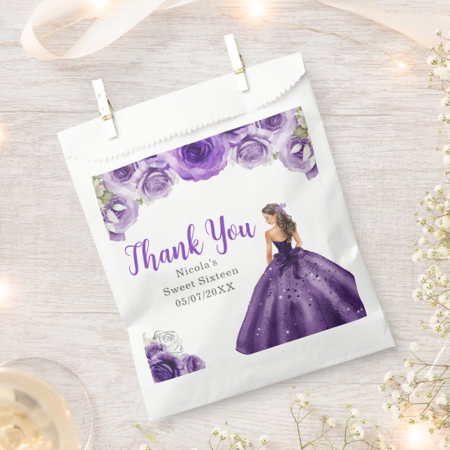 Bolsa De Papel Floral Princess in Dark Purple Dress Sweet Sixteen (Cortado)