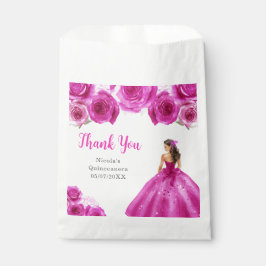 Bolsa De Papel Floral Princess in Hot Pink Dress Quinceanera