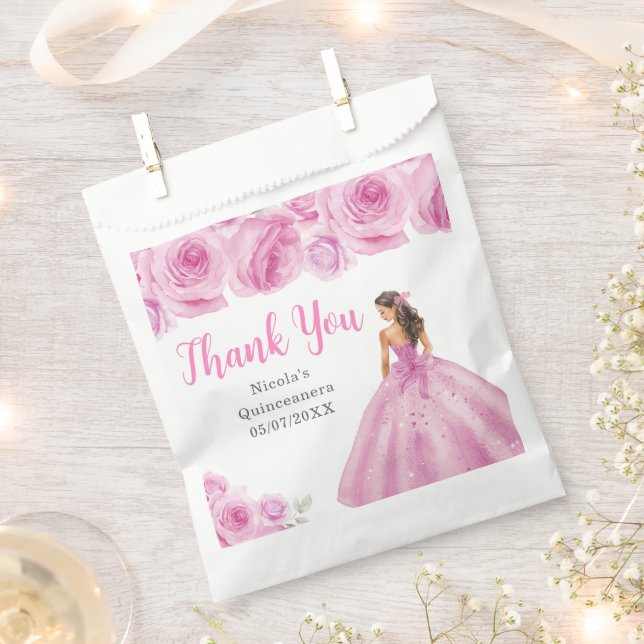 Bolsa De Papel Floral Princess in Light Pink Dress Quinceanera (Cortado)