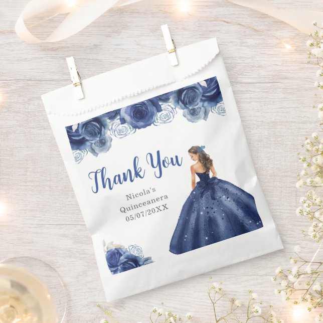 Bolsa De Papel Floral Princess in Navy Blue Dress Quinceanera (Cortado)